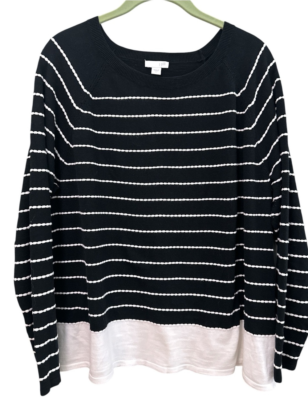 J. Jill Black and White Striped Crewneck Sweater Size L